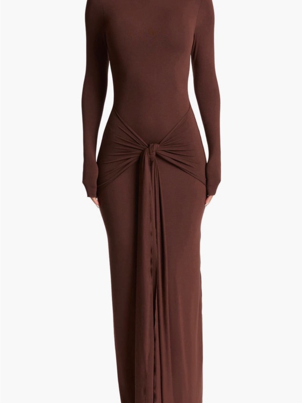 naked wardrobe Chocolate Brown Knot-Front Long Sleeve Maxi Dress